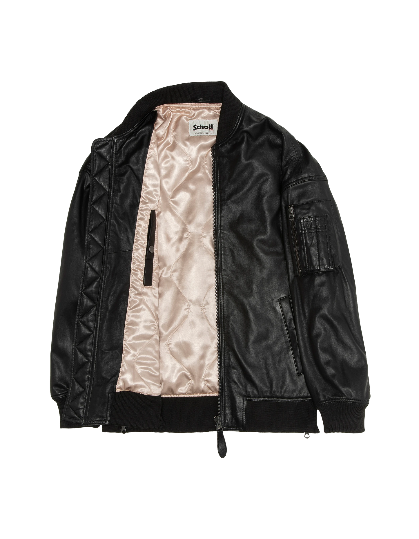 Long black mA-1 bomber, lamb leather