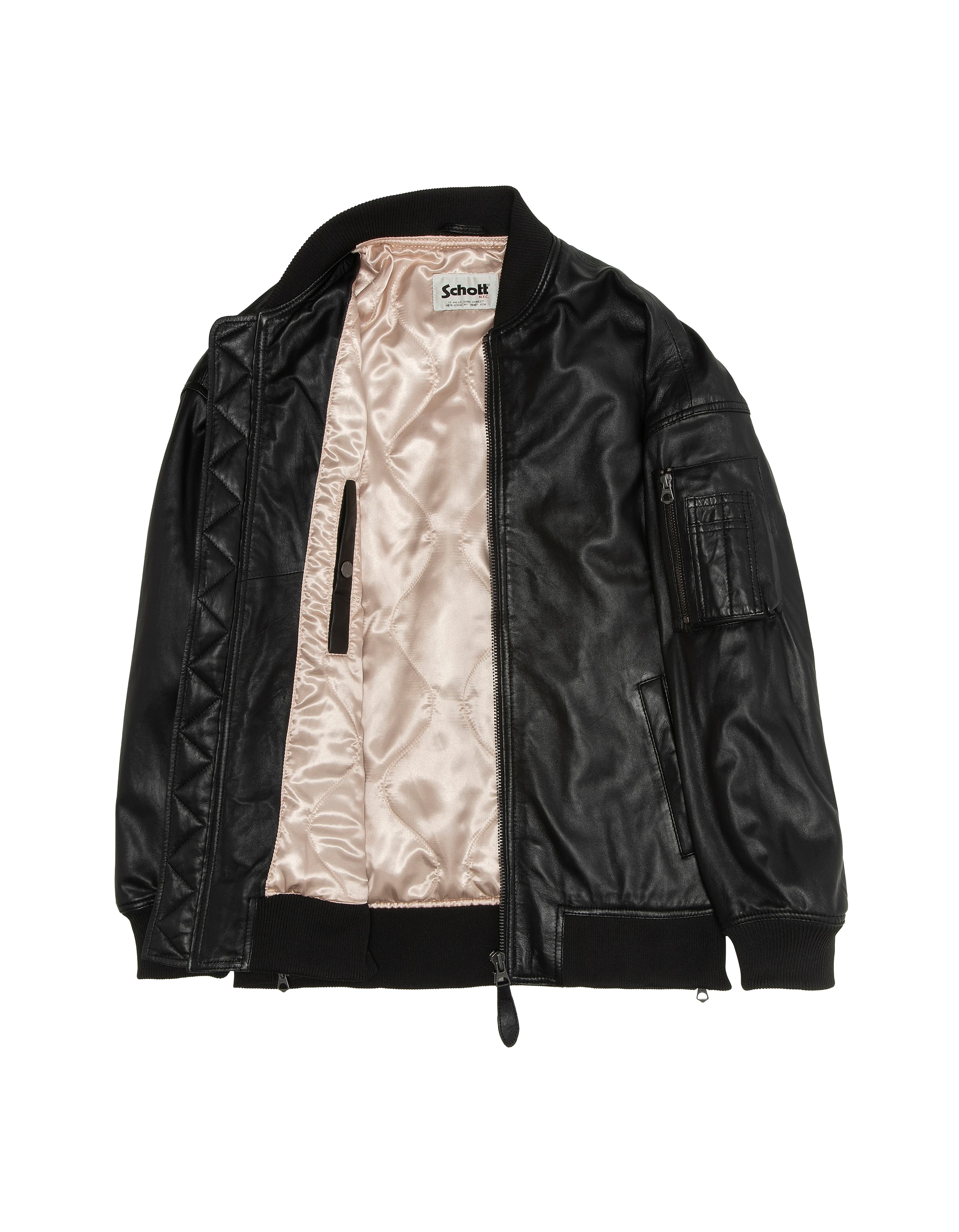 Long Black MA-1 Bomber, cuero de cordero-4