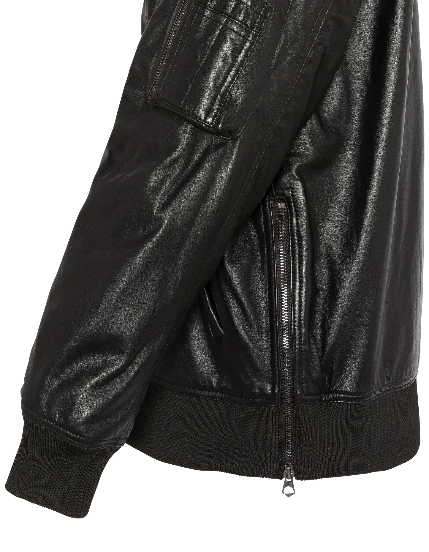 Long black mA-1 bomber, lamb leather