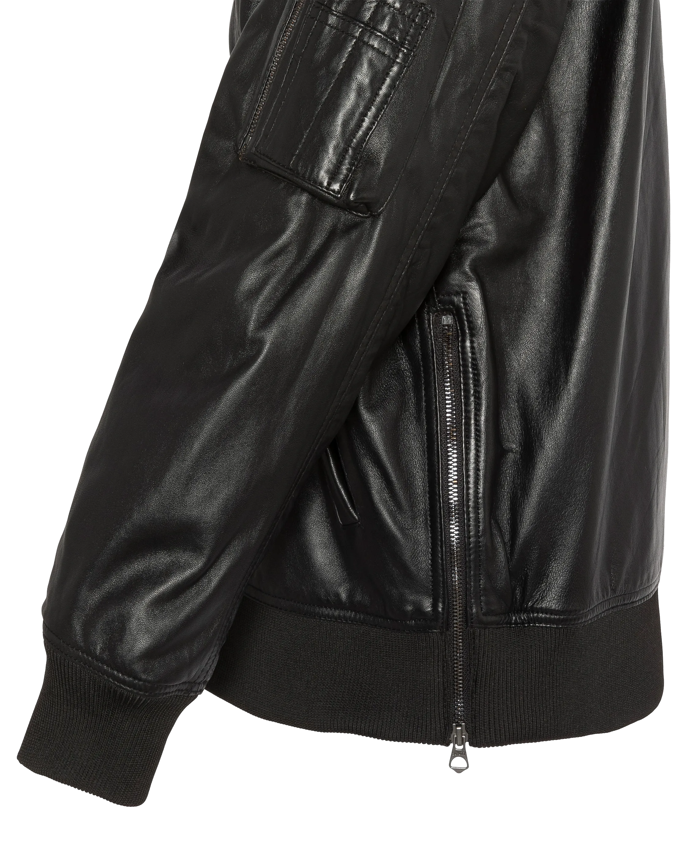 Long Black MA-1 Bomber, cuero de cordero-5