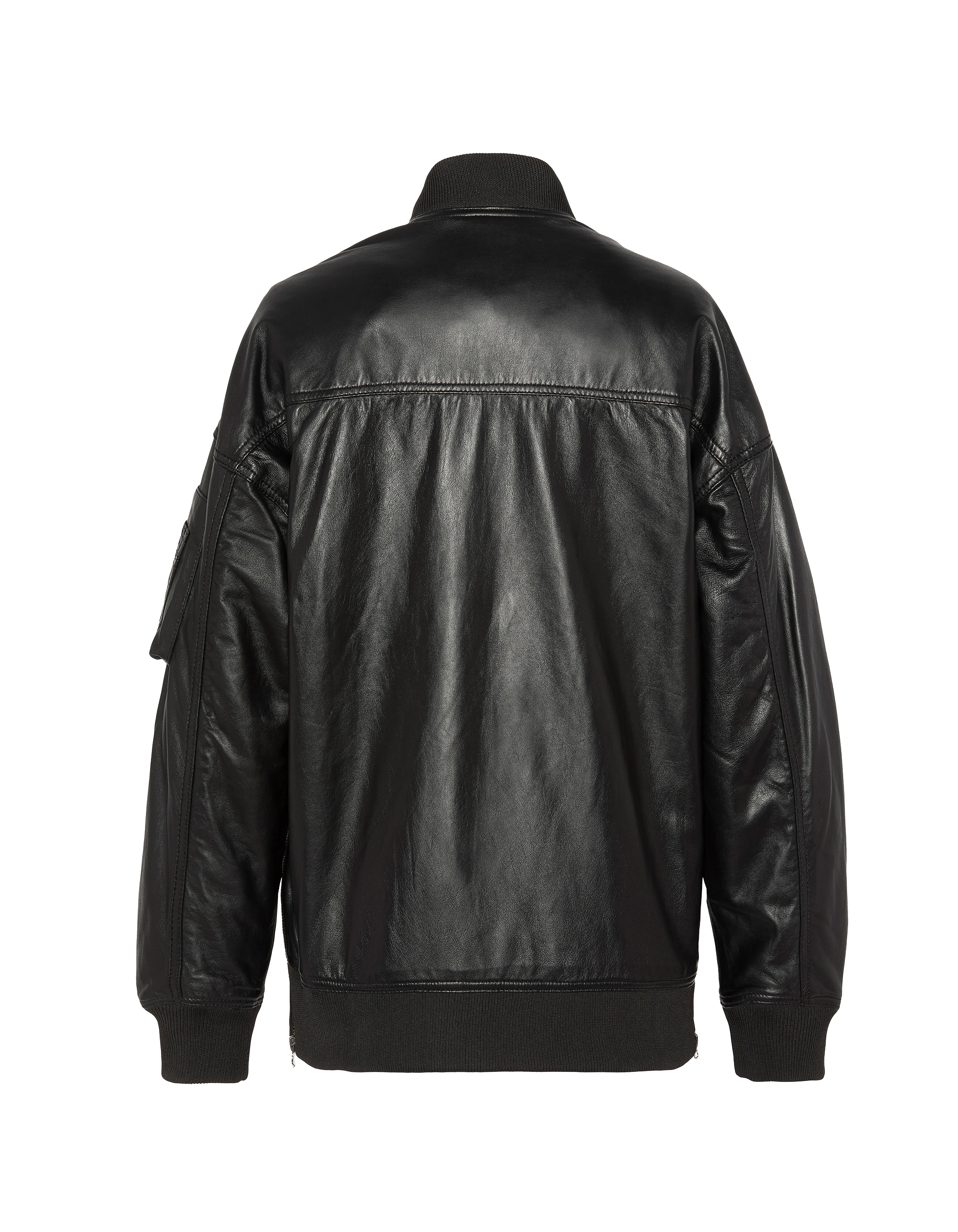 Long Black MA-1 Bomber, cuero de cordero-2