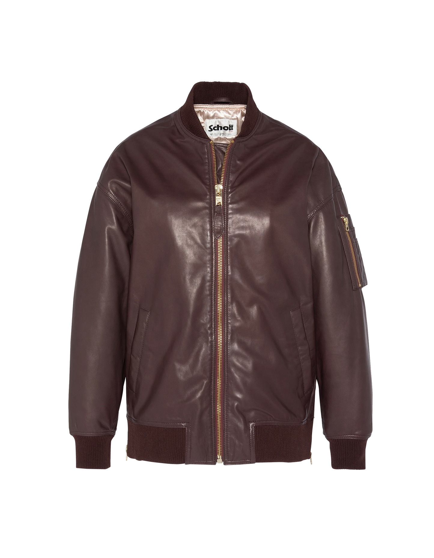 Bomber MA-1 Bordeaux Long, in pelle di agnello