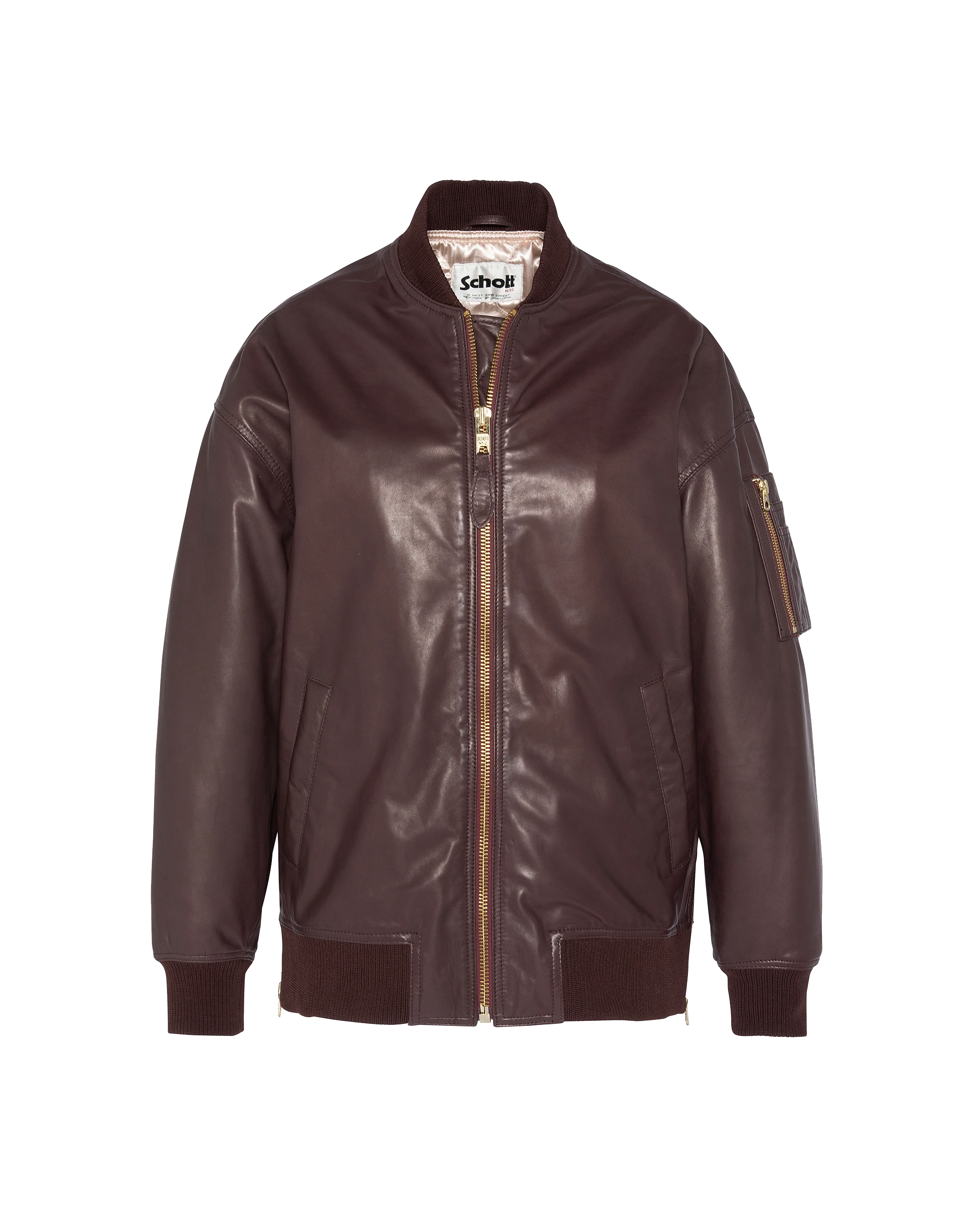 Bomber MA-1 Bordeaux Long, in pelle di agnello-2