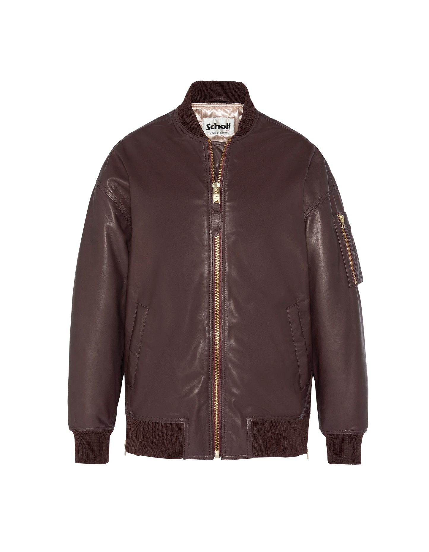Bomber MA-1 Burdeos Long, cuero de cordero