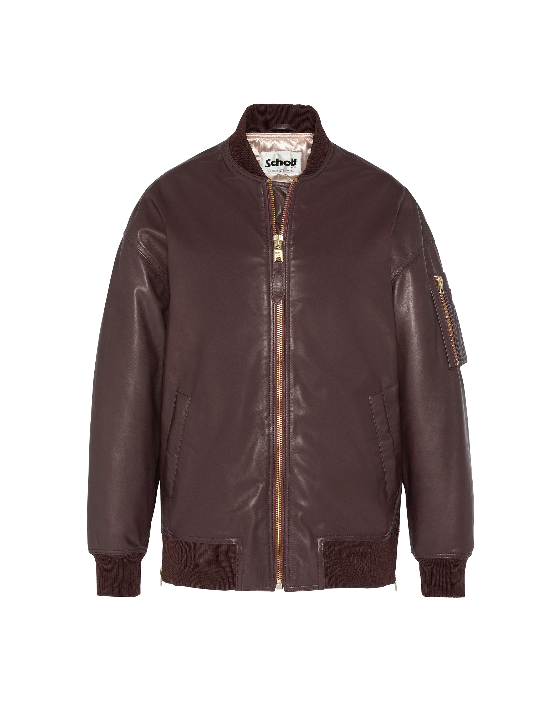 Bomber MA-1 Burdeos Long, cuero de cordero-2