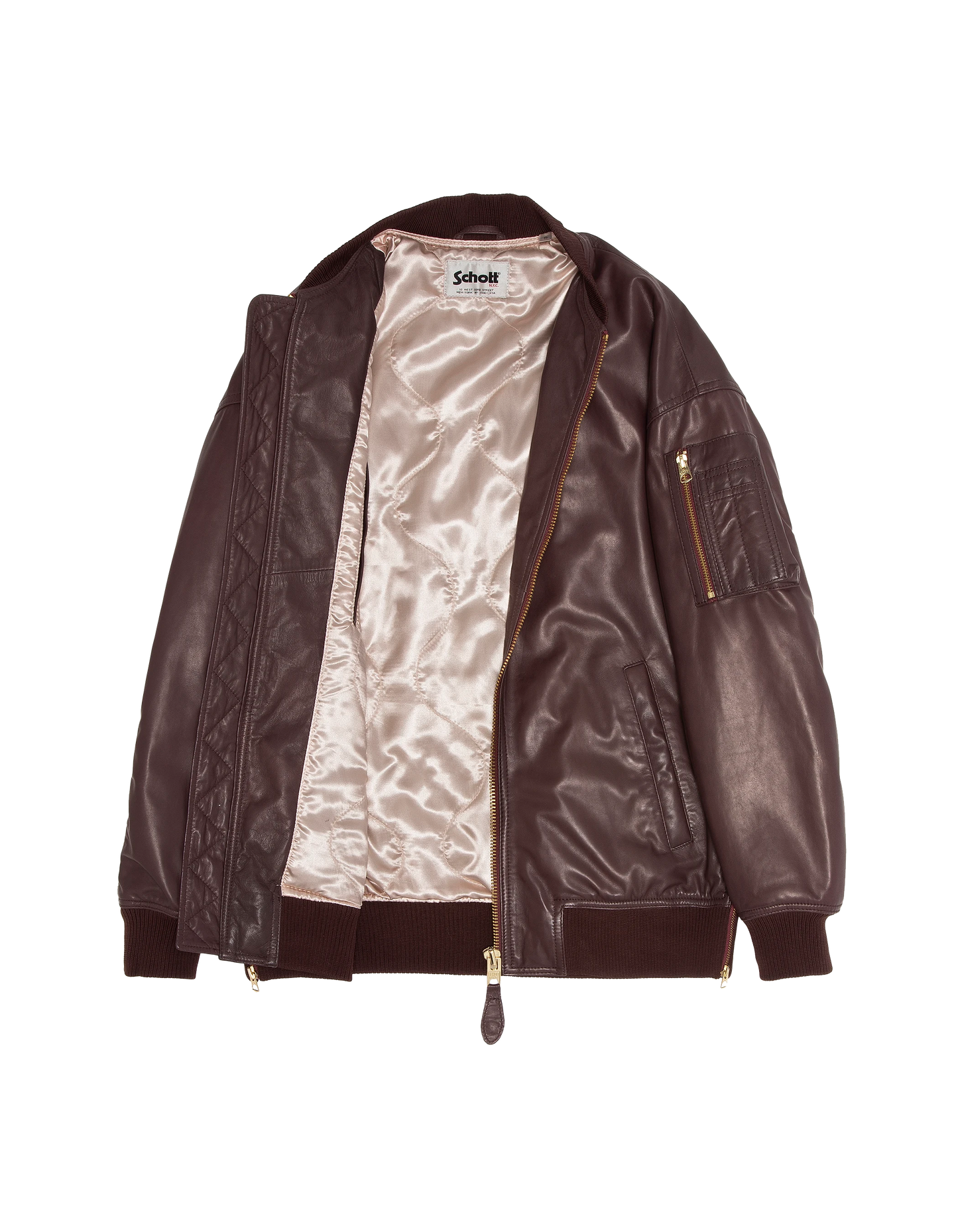 Bomber MA-1 Bordeaux Long, in pelle di agnello