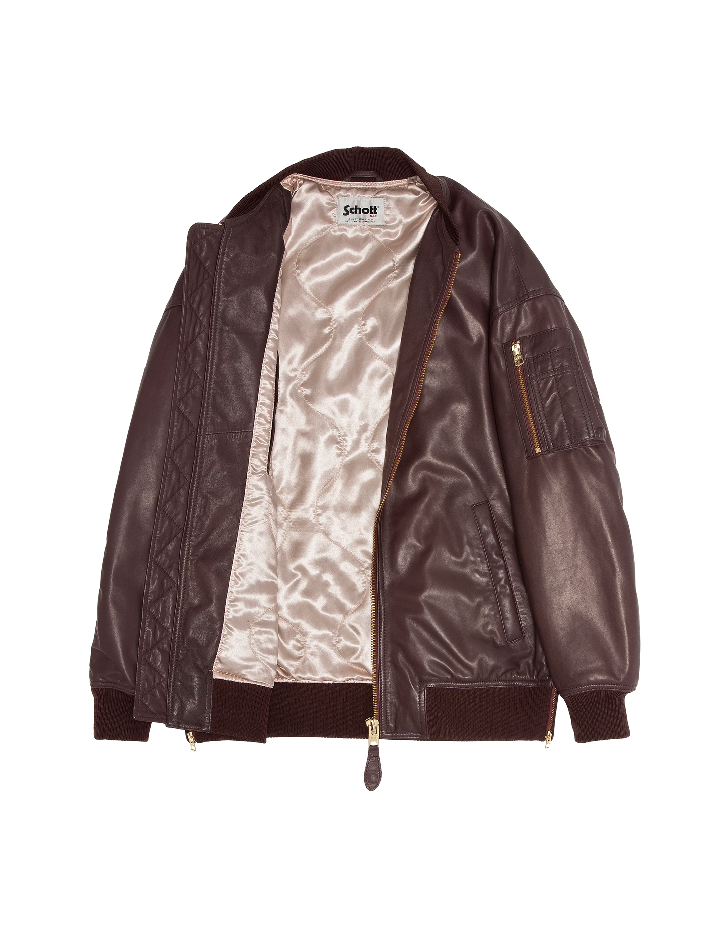 Bomber MA-1 Burdeos Long, cuero de cordero