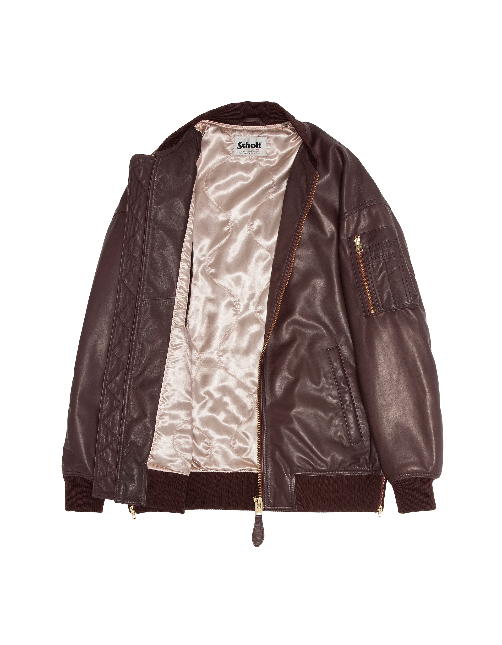 Bomber MA-1 Burdeos Long, cuero de cordero-9