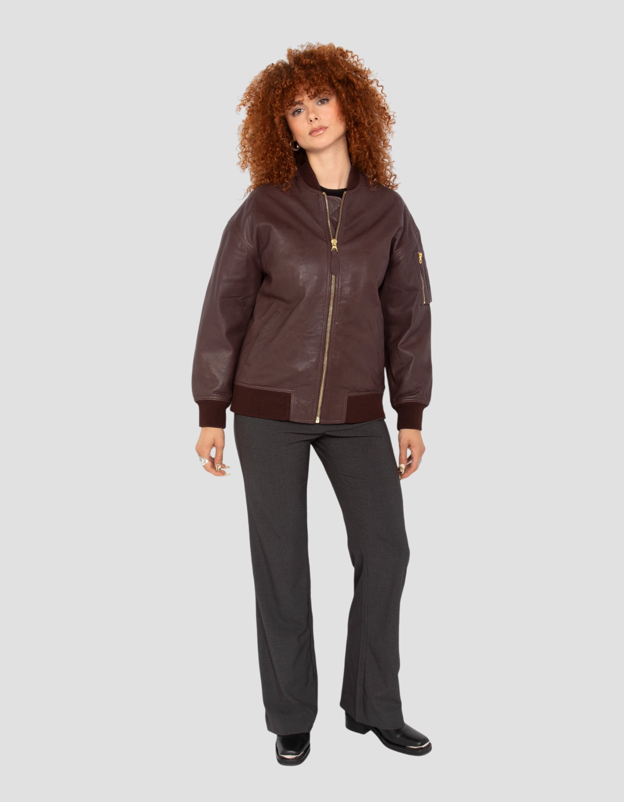 Bomber MA-1 Bordeaux Long, in pelle di agnello-1