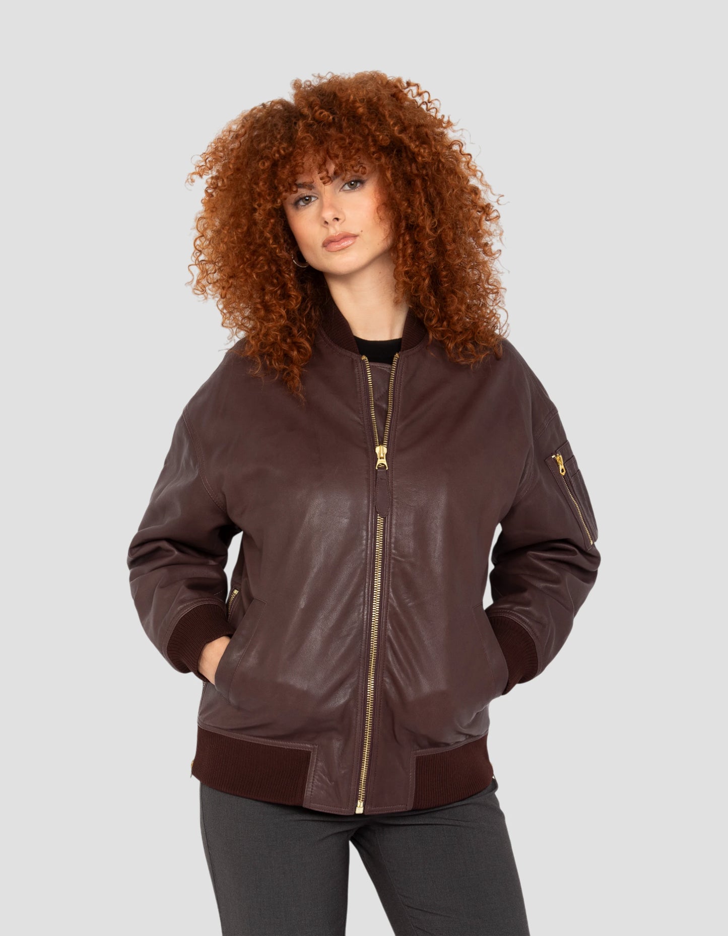 Bomber MA-1 Bordeaux Long, in pelle di agnello