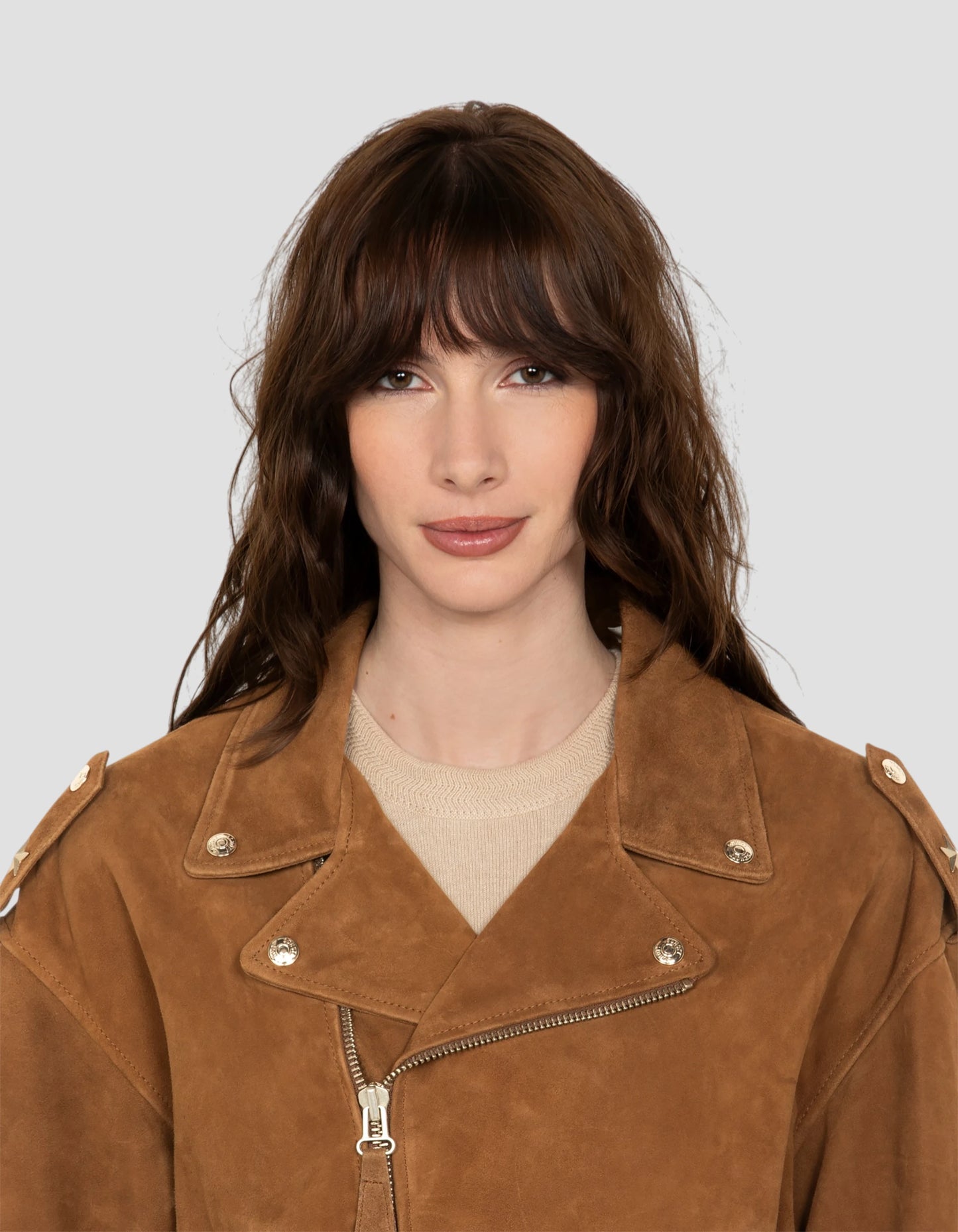Blouson Perfecto 90's court caramel, chèvre velours