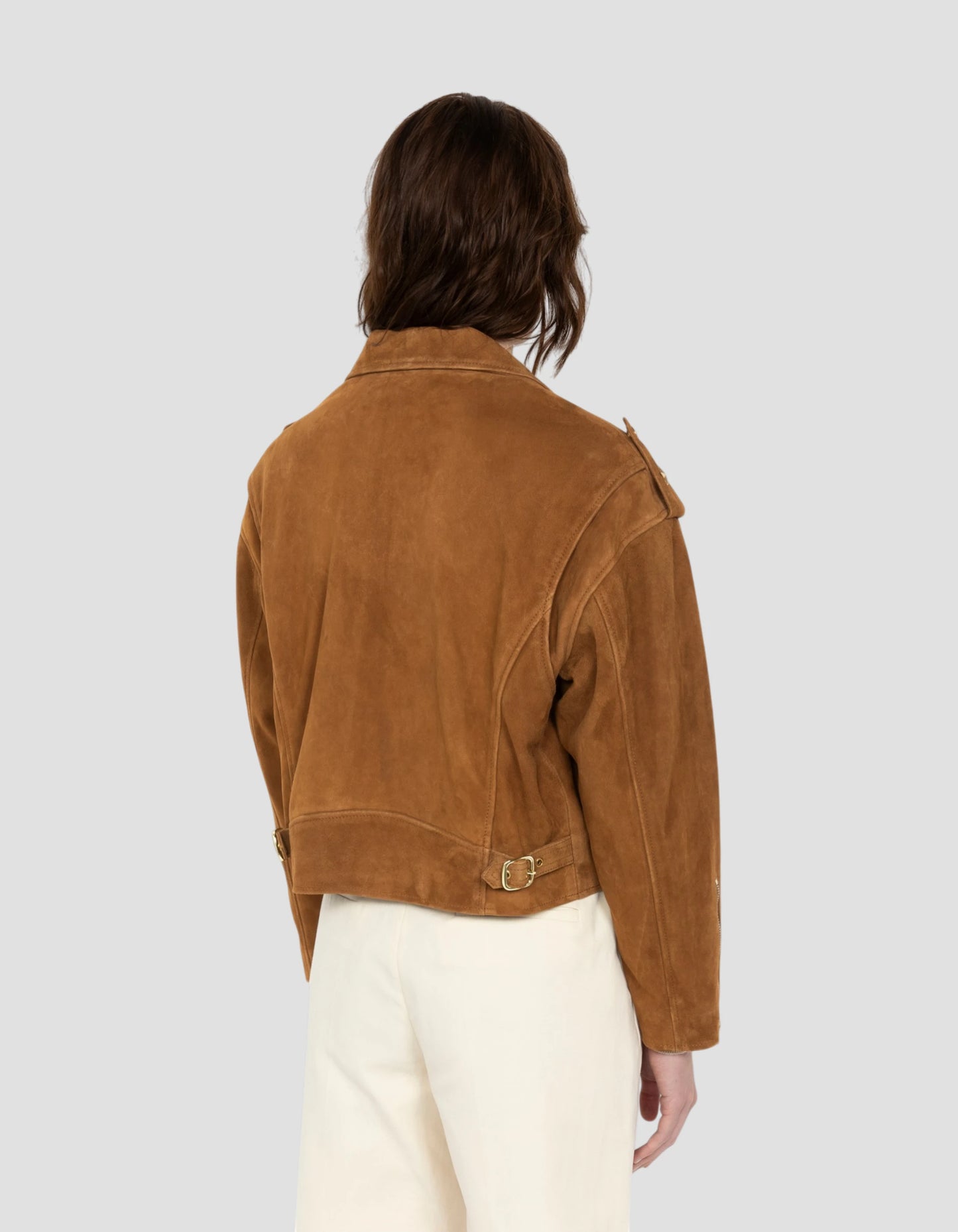 Blouson Perfecto 90's court caramel, chèvre velours