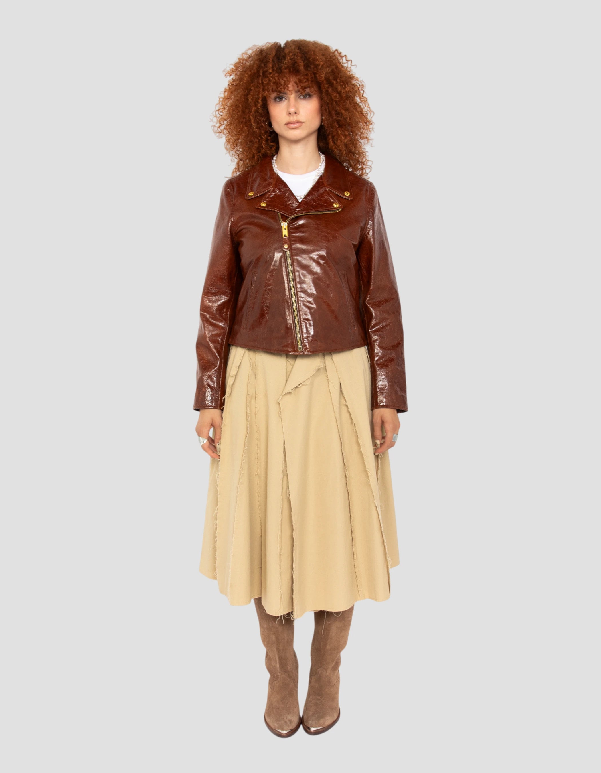 Giacca marrone Varni Perfecto®, pelle di agnello-1