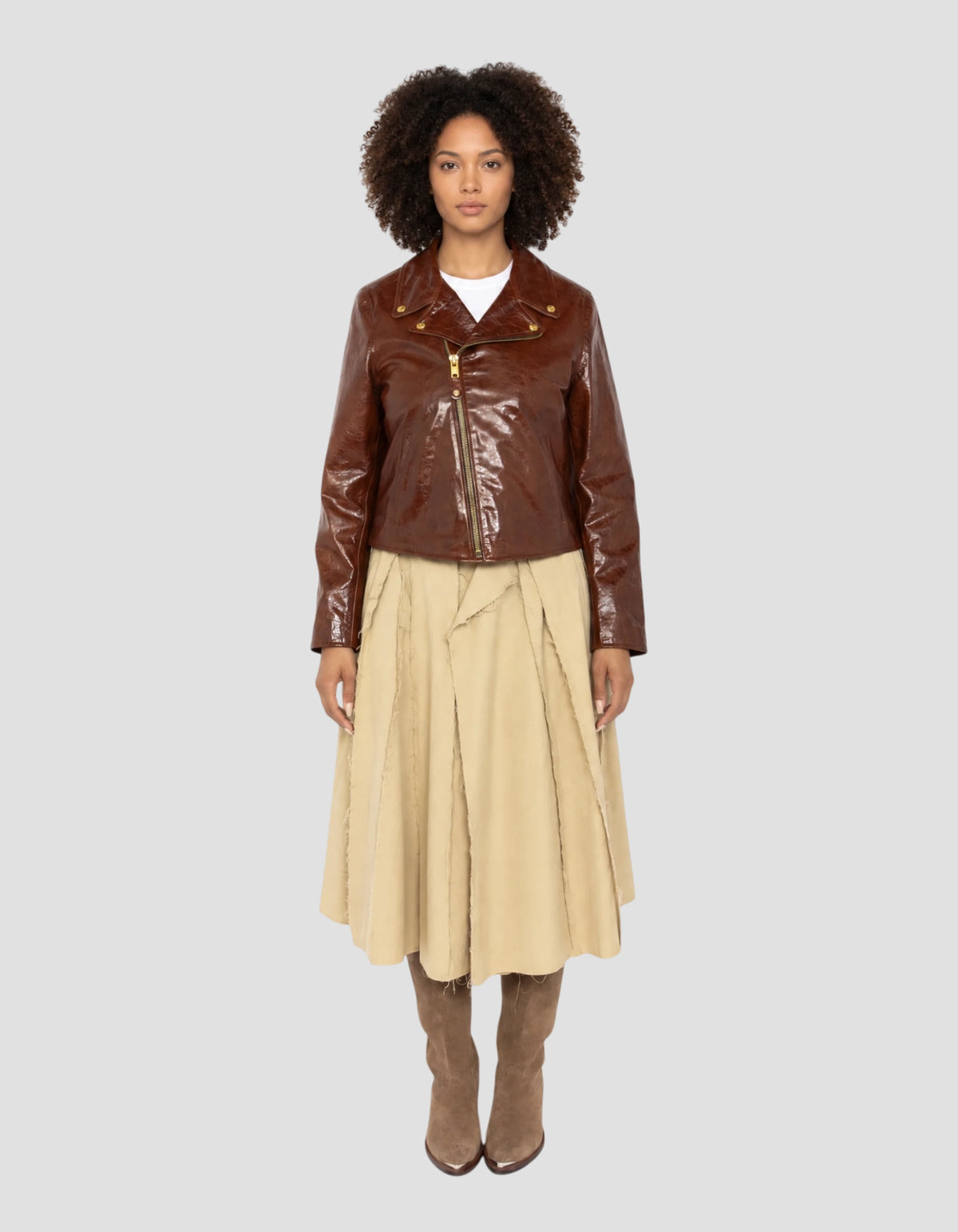Braune Perfecto® Jacke aus Lammleder in Lackoptik-1