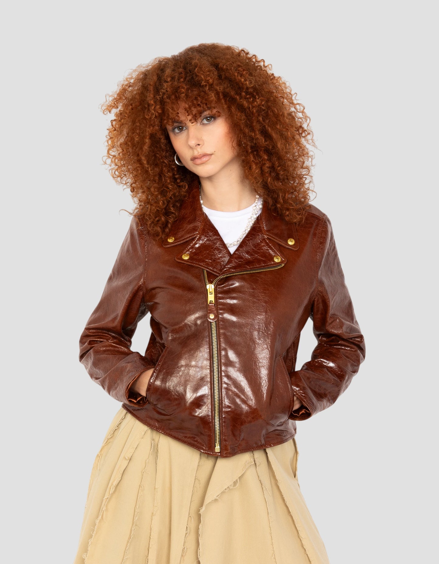 Giacca marrone Varni Perfecto®, pelle di agnello