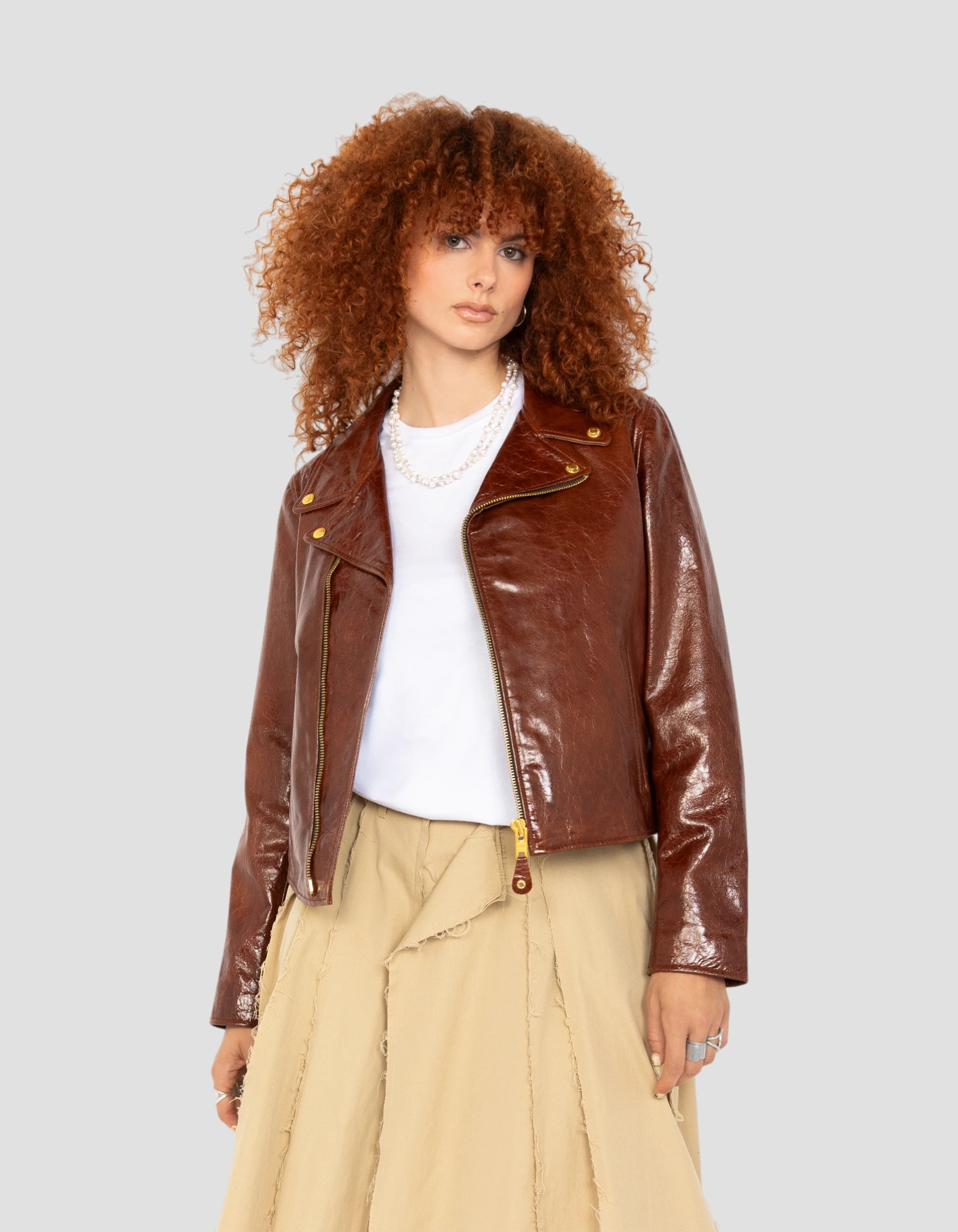 Giacca marrone Varni Perfecto®, pelle di agnello-4