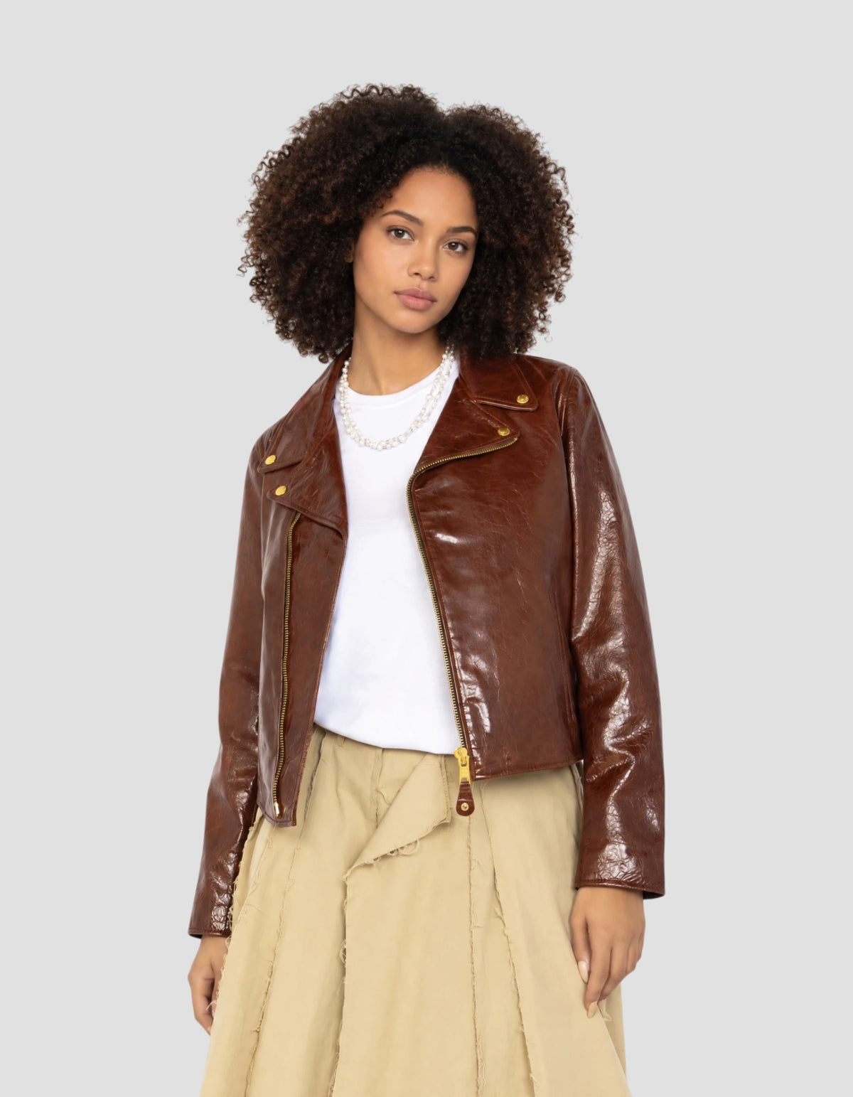 Braune Perfecto® Jacke aus Lammleder in Lackoptik-4
