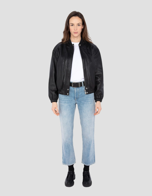 Black bomber, washed lamb leather