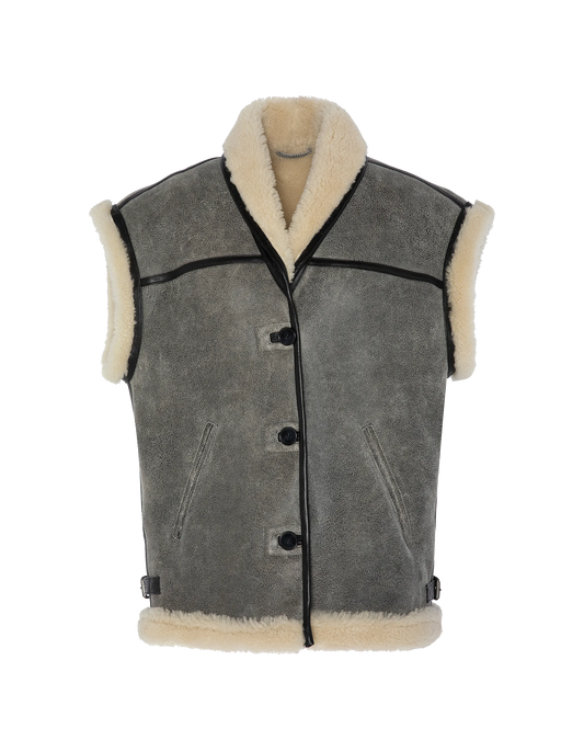 Chaqueta negra sin mangas, oveja de doble lla
