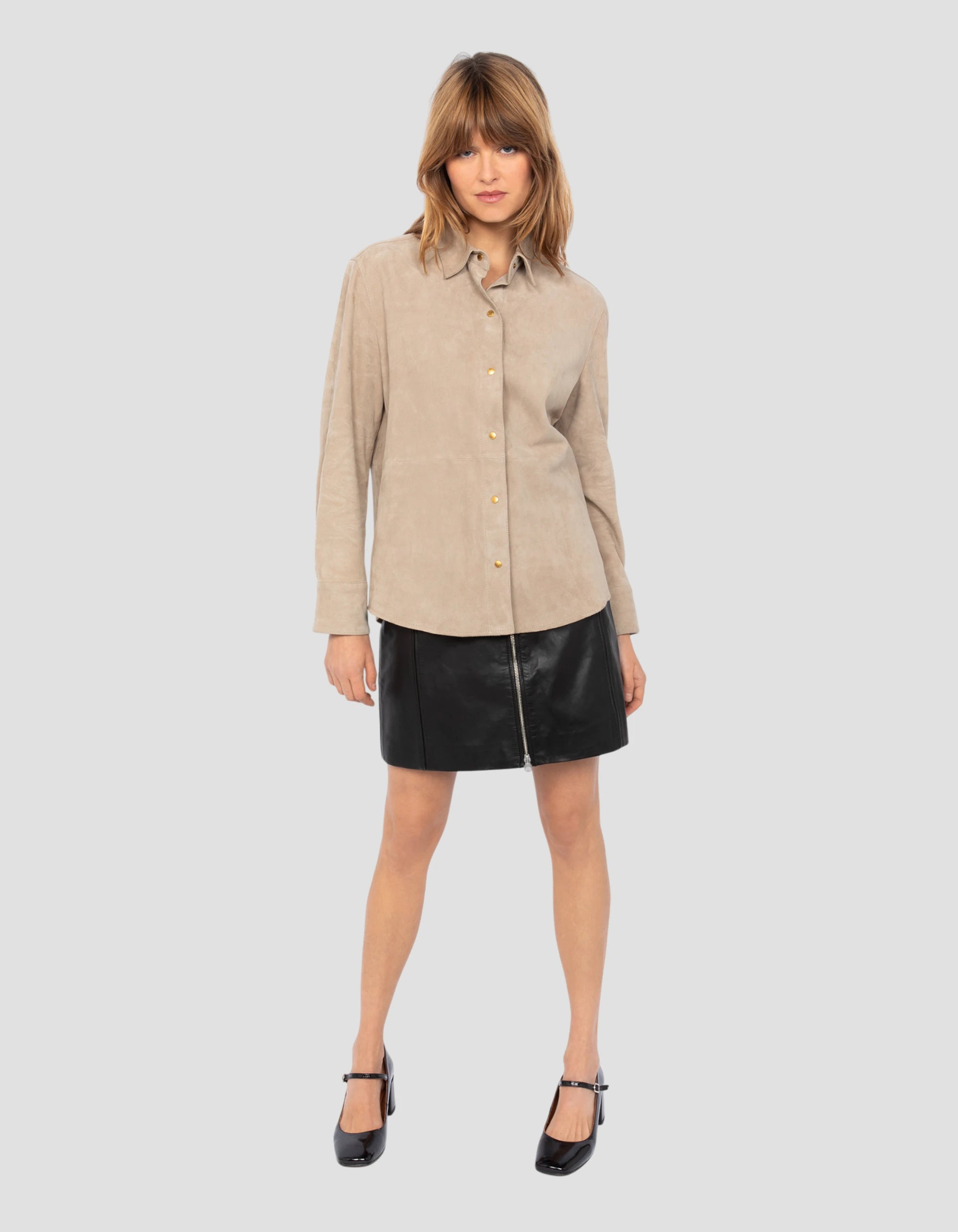 Camicia flessibile beige, capra in velluto-1