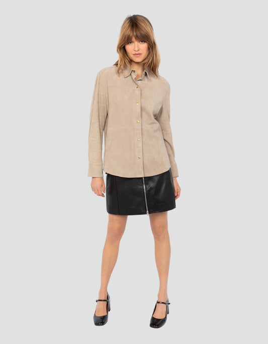 Beige flexible shirt, velvet goat