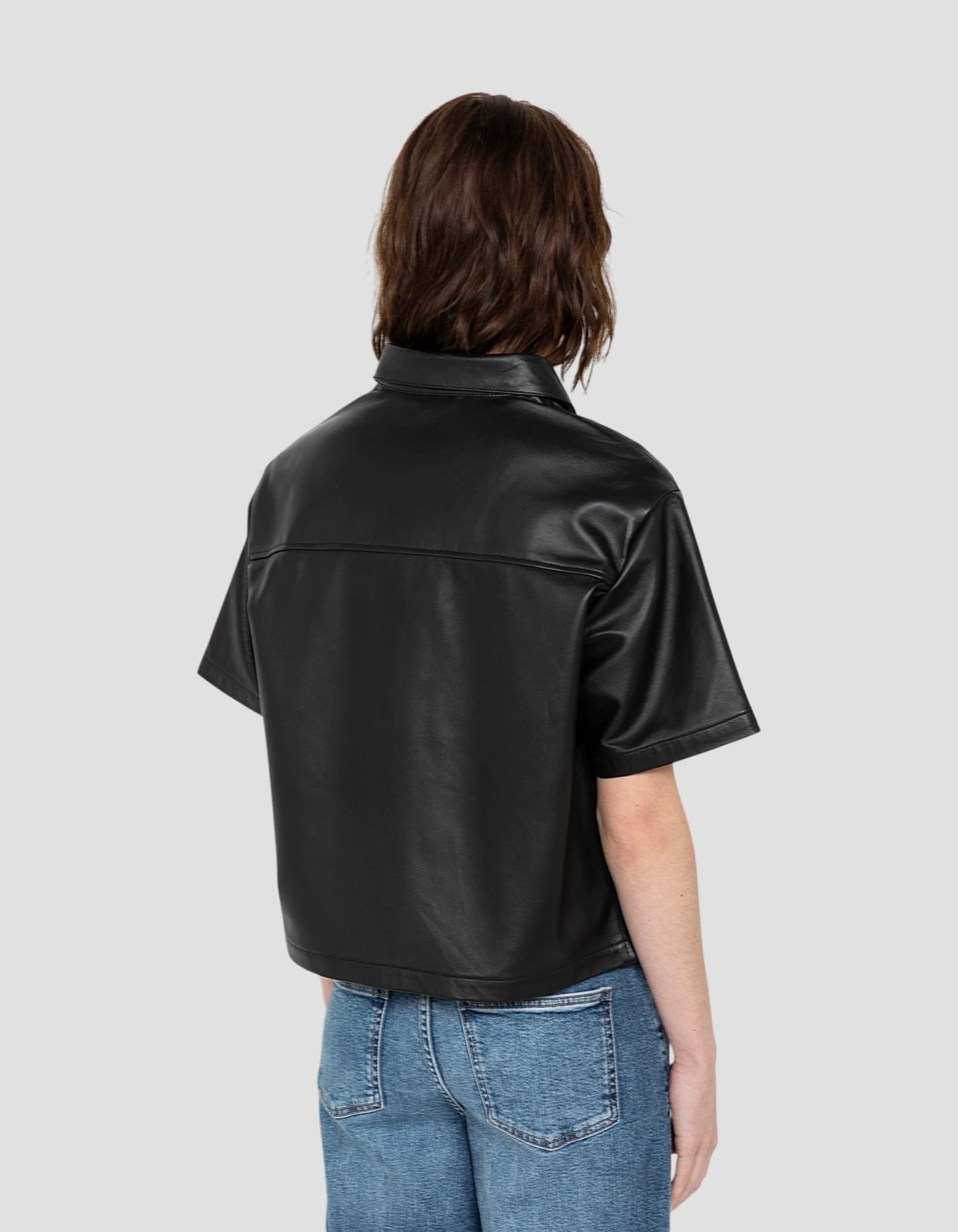 overshirt black short sleeves, lambskin leather-6