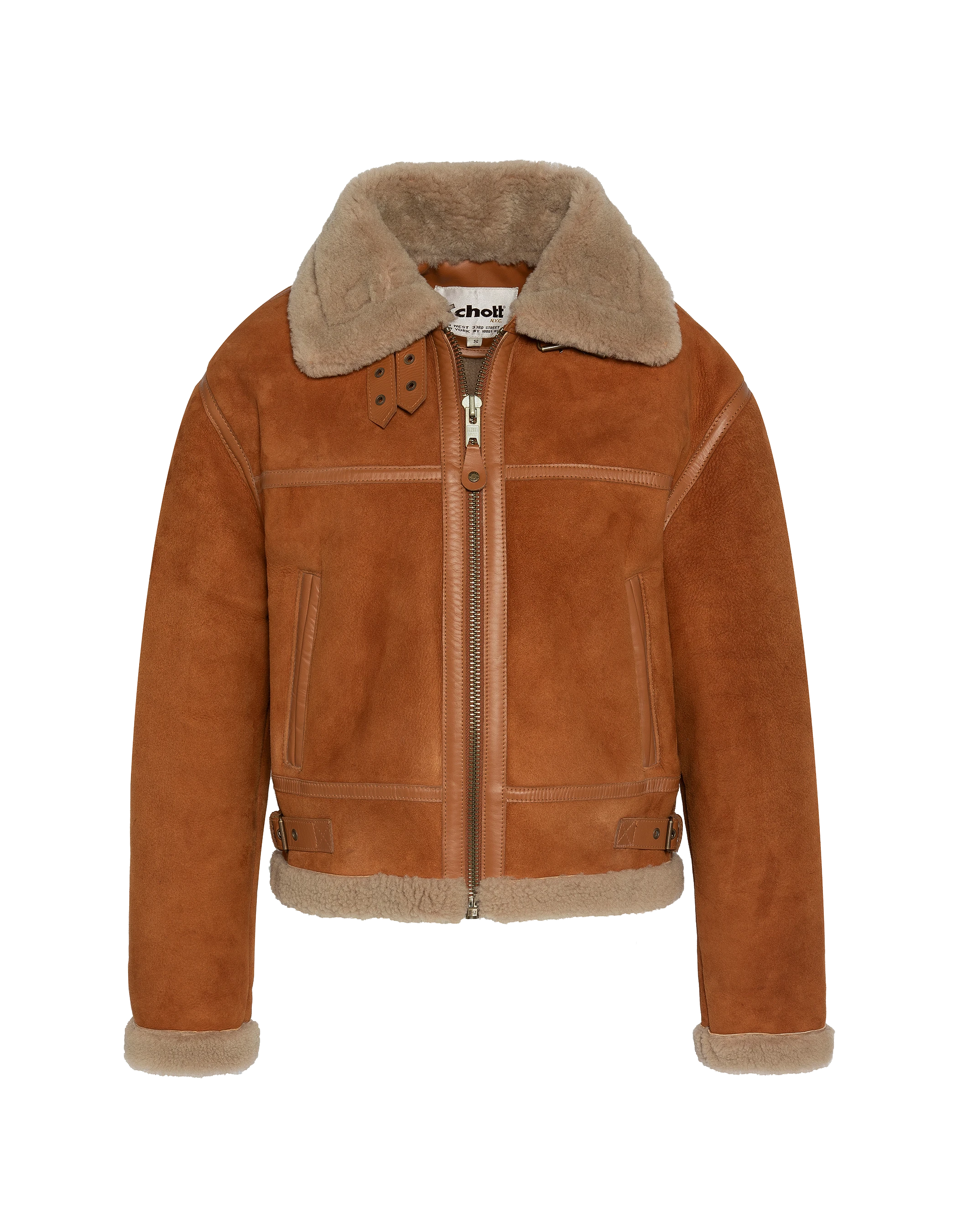 Blouson bombardier court type B-3 cannelle, mouton double face suédé-2