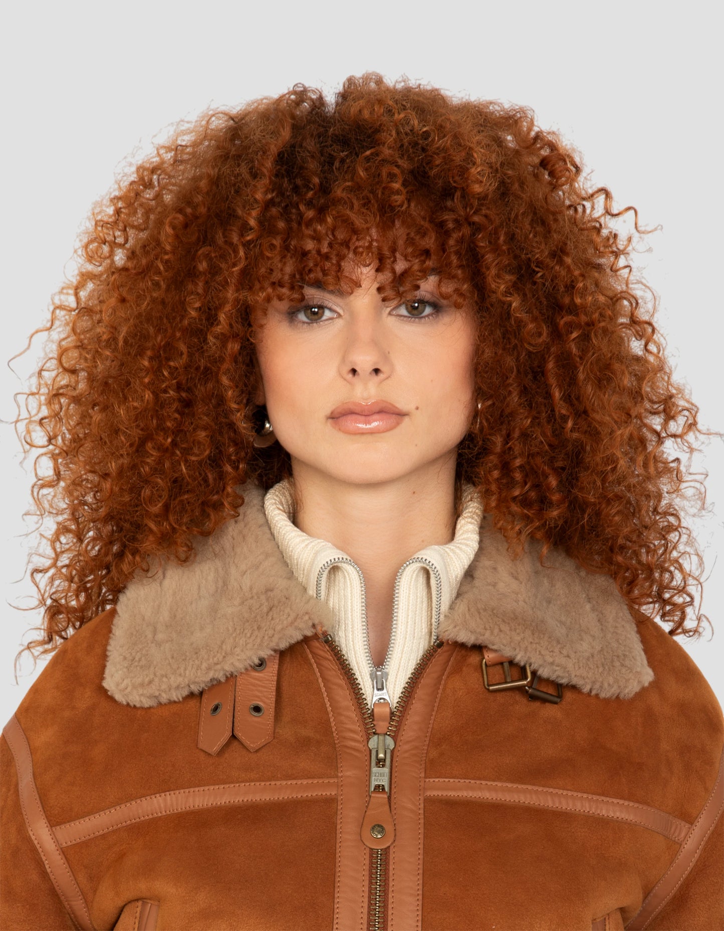 Blouson bombardier court type B-3 cannelle, mouton double face suédé