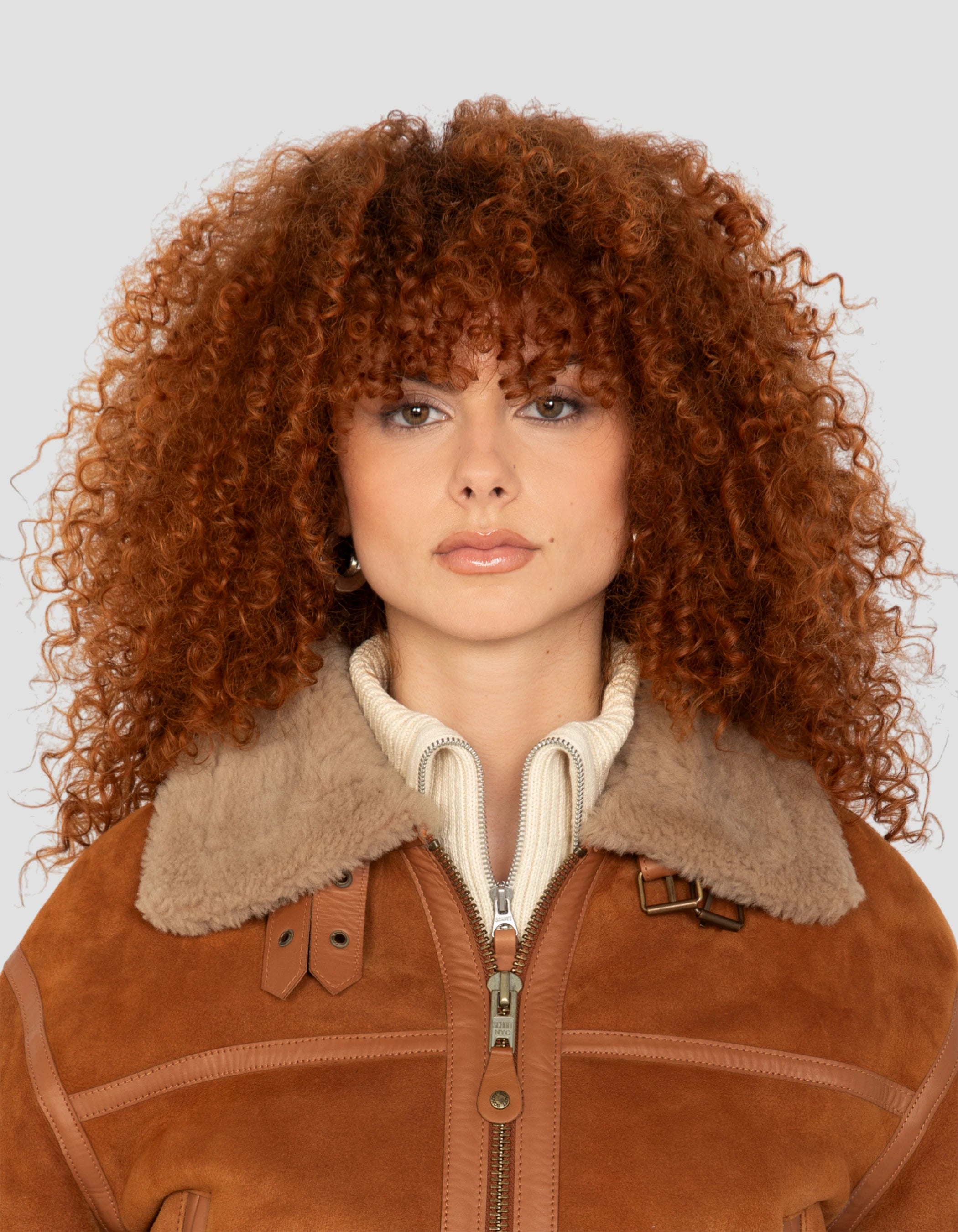 Blouson bombardier court type B-3 cannelle, mouton double face suédé-5