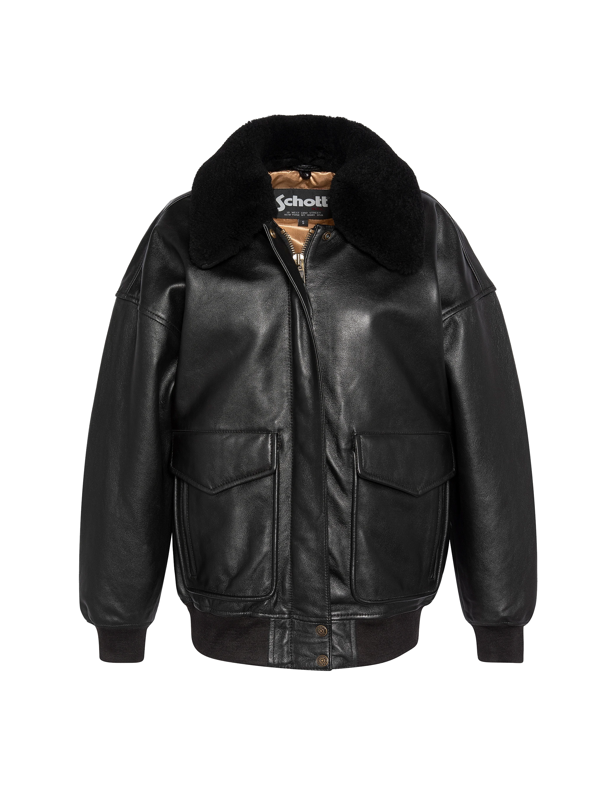 Flexible black aviator jacket Boyfriend cut, lamb leather
