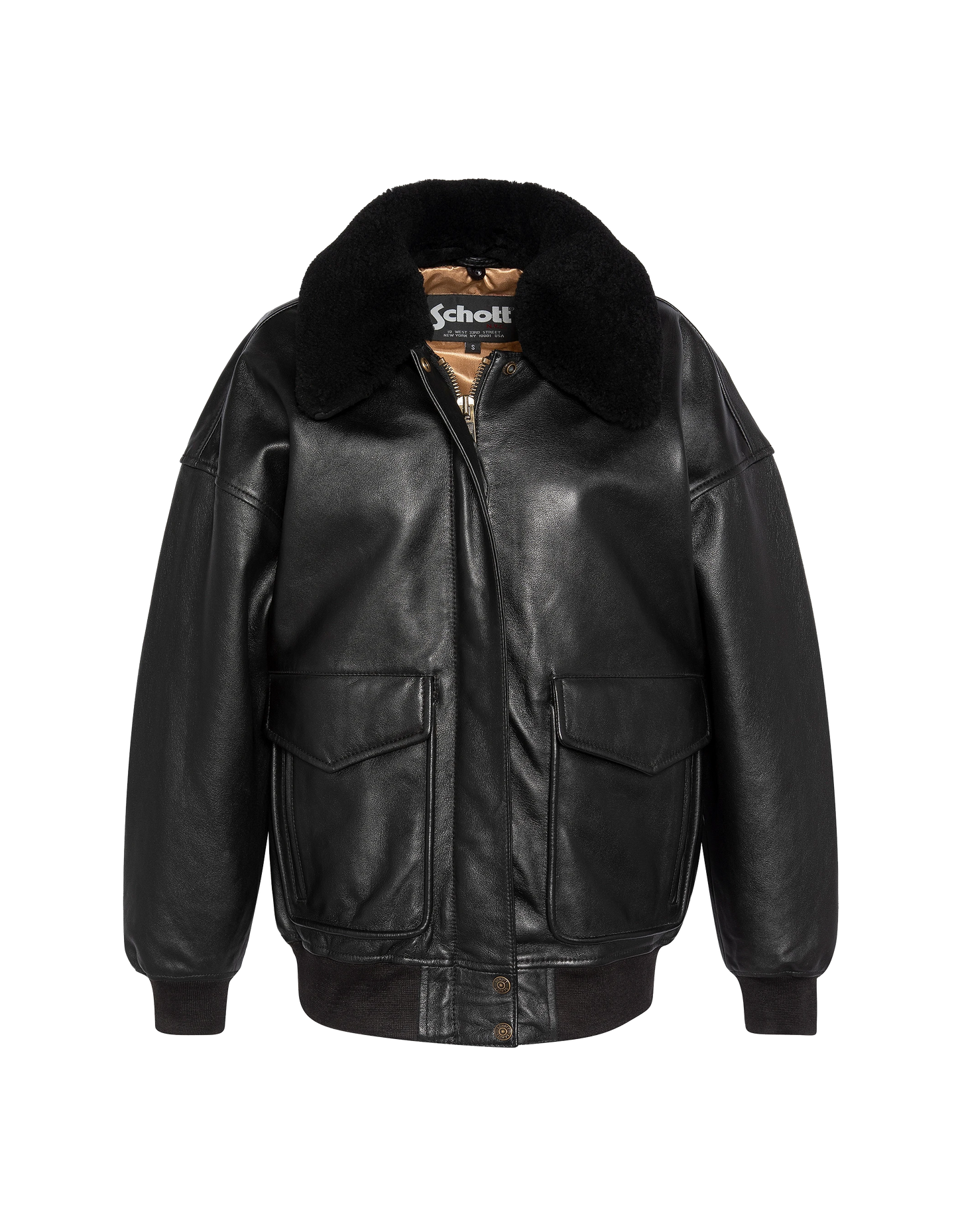 Flexible black aviator jacket Boyfriend cut, lamb leather