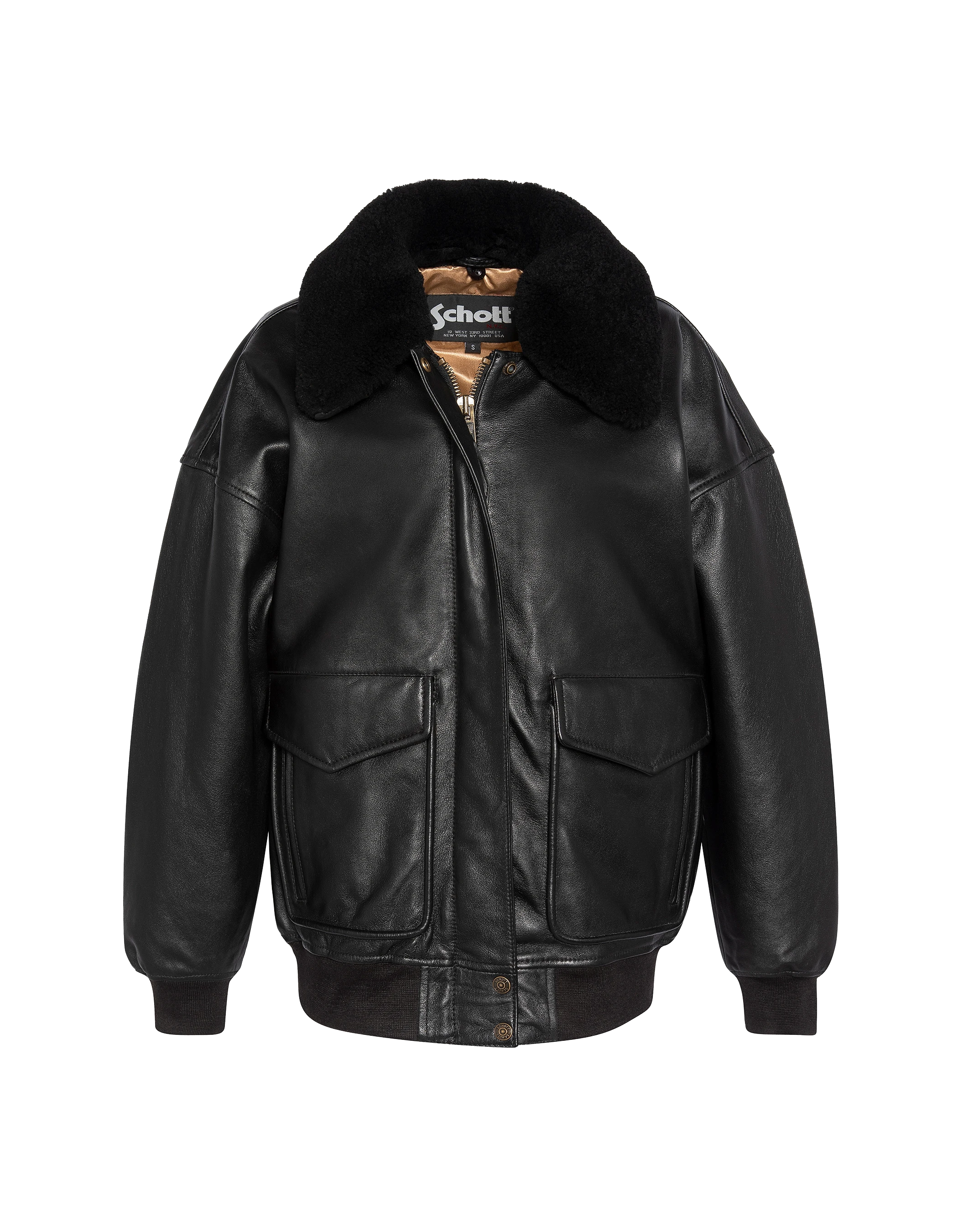 Blouson aviateur souple noir coupe boyfriend, cuir d'agneau-1