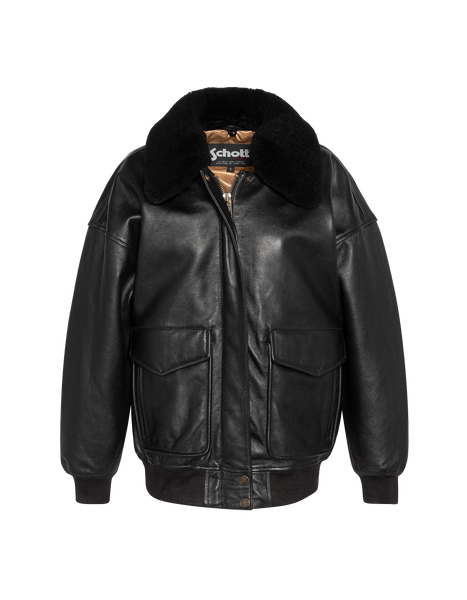 Flexible black aviator jacket Boyfriend cut, lamb leather