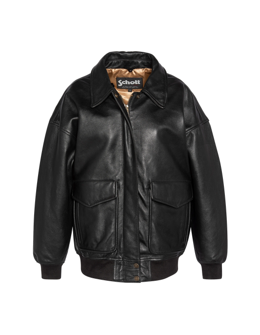 Soft Boyfriend cut black aviator jacket, washed lambskin
