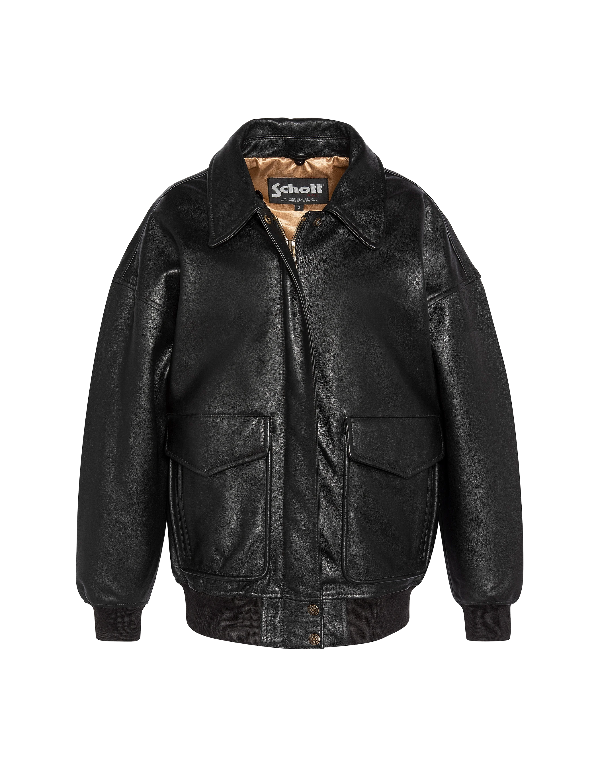 Flexible black aviator jacket Boyfriend cut, lamb leather