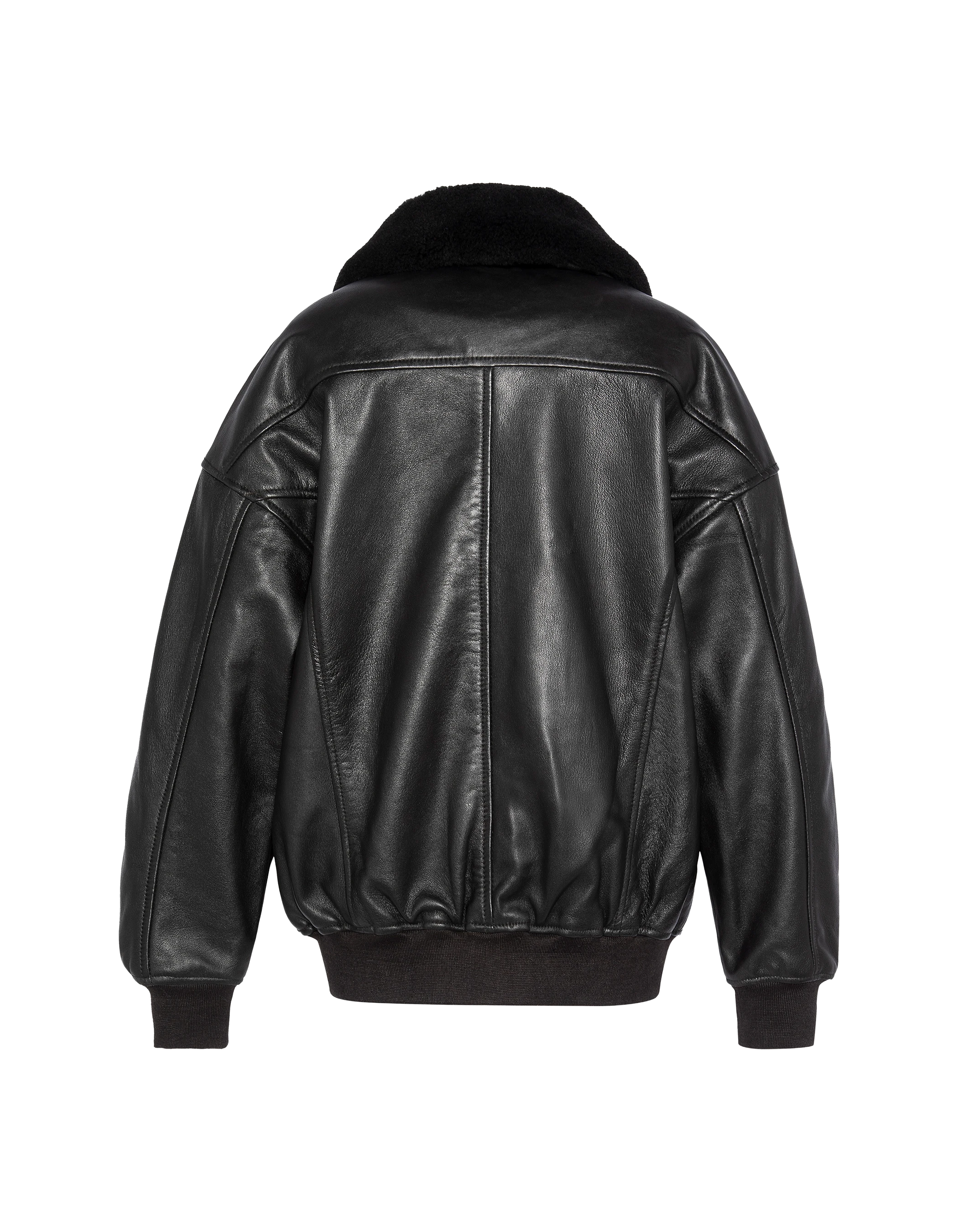 Blouson aviateur souple noir coupe boyfriend, cuir d'agneau-2
