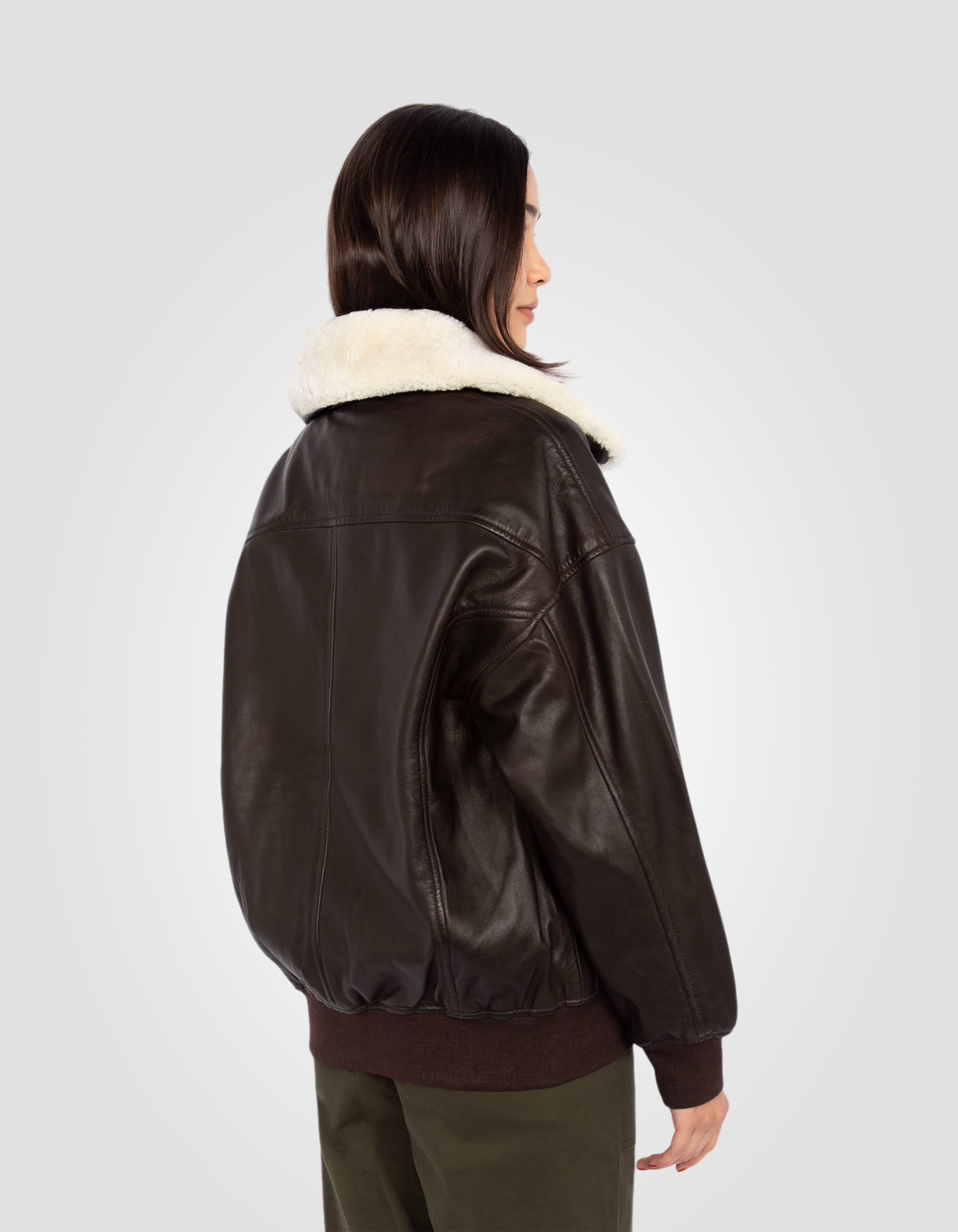 Flexible brown aviator jacket cup boyfriend, lamb leather-7