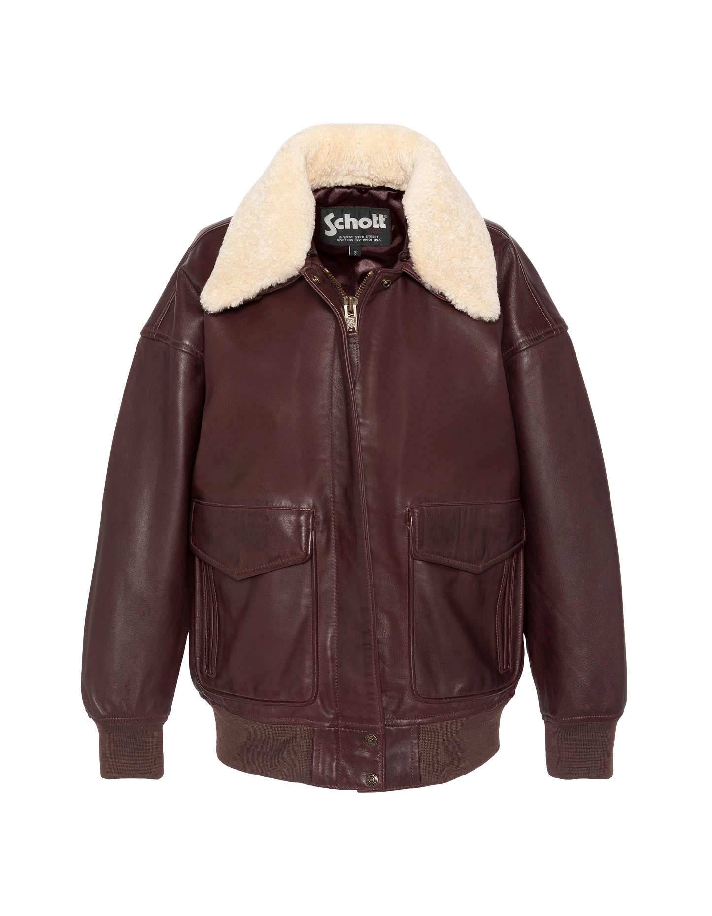 Blouson aviateur souple bordeaux coupe boyfriend, cuir d'agneau