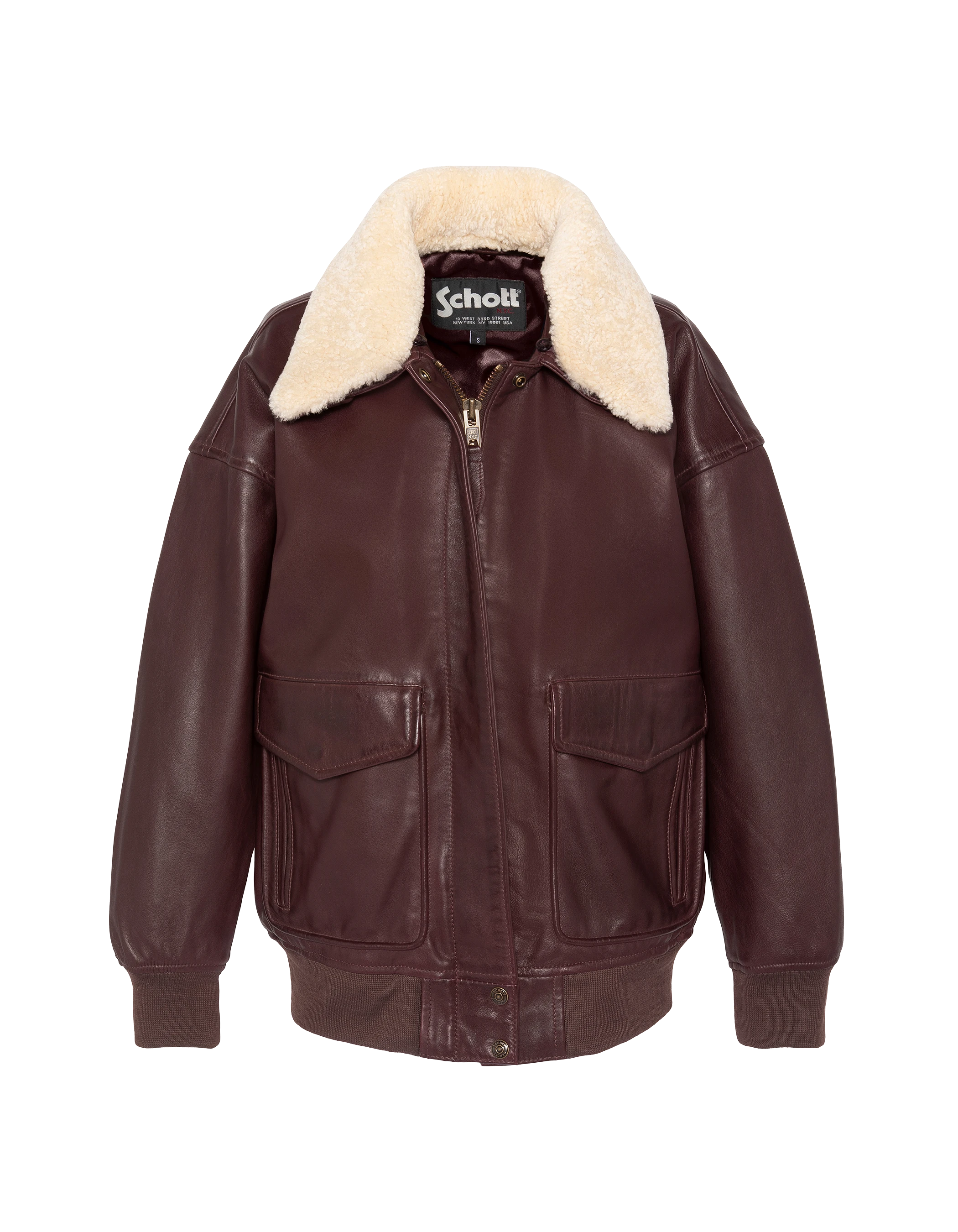 Blouson aviateur souple bordeaux coupe boyfriend, cuir d'agneau-1