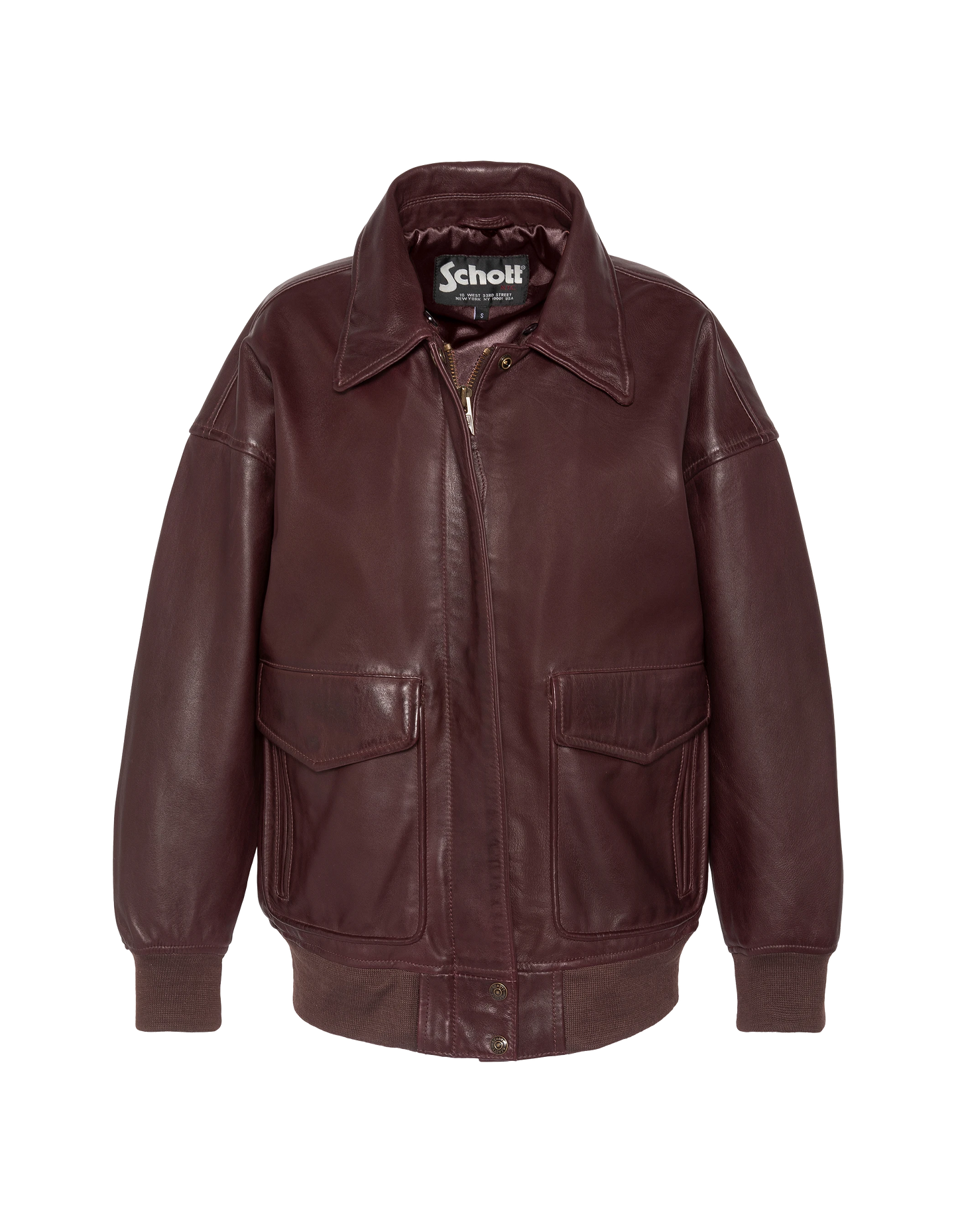 Blouson aviateur souple bordeaux coupe boyfriend, cuir d'agneau