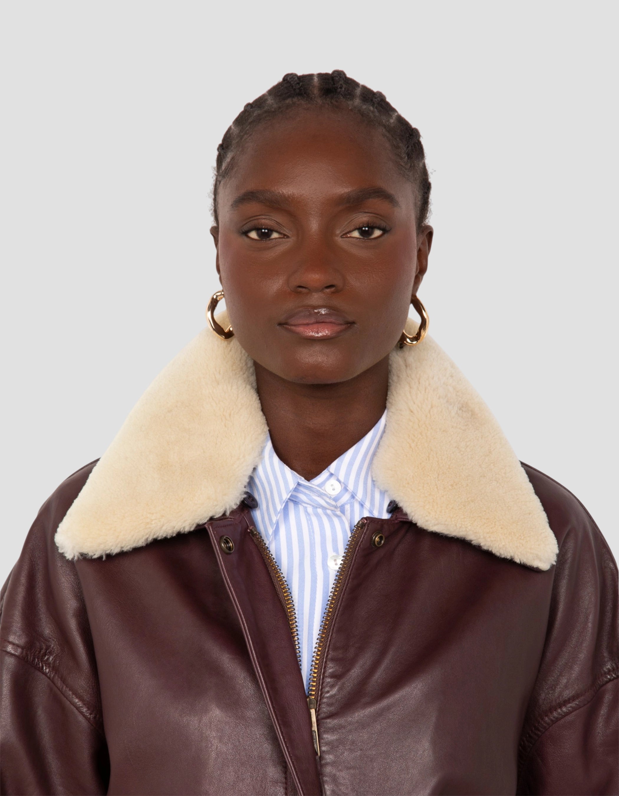 Blouson aviateur souple bordeaux coupe boyfriend, cuir d'agneau-5