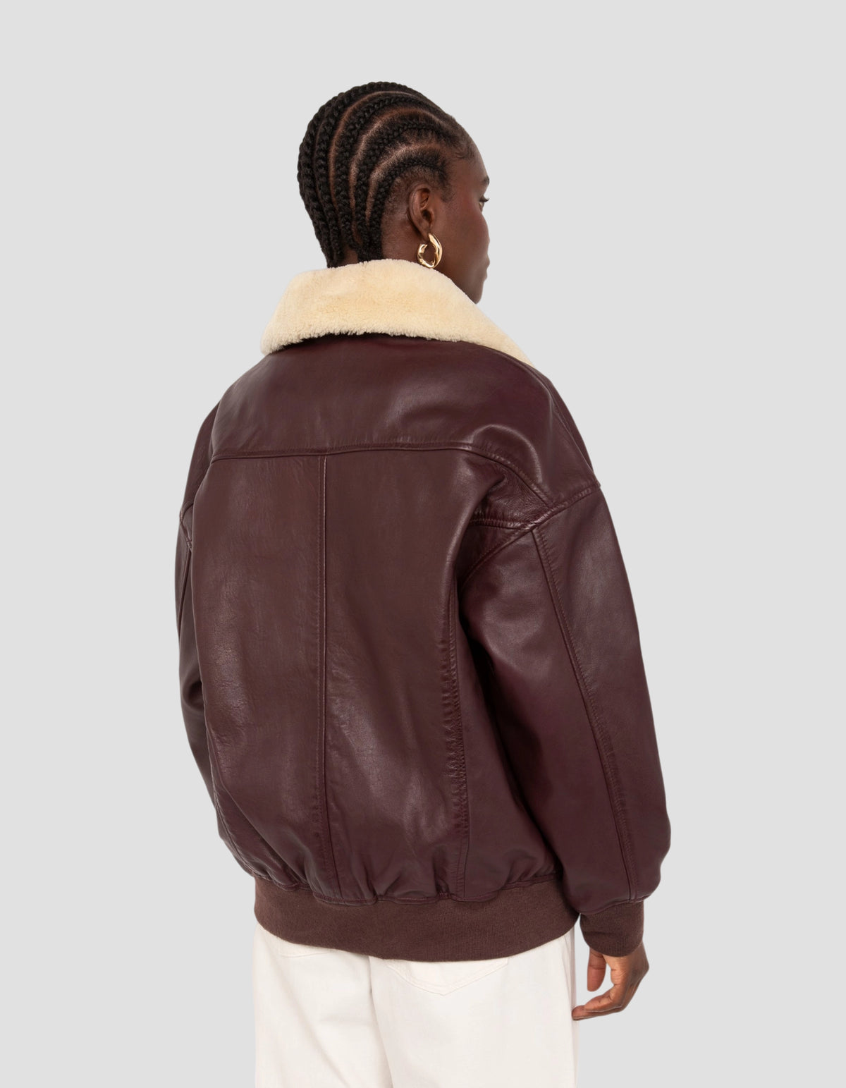 Blouson aviateur souple bordeaux coupe boyfriend, cuir d'agneau