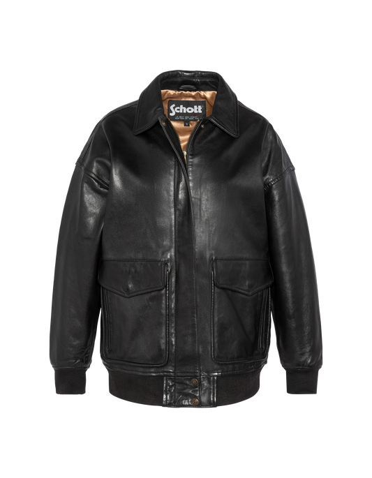 Flexible brown aviator jacket Boyfriend cut, washed lamb leather