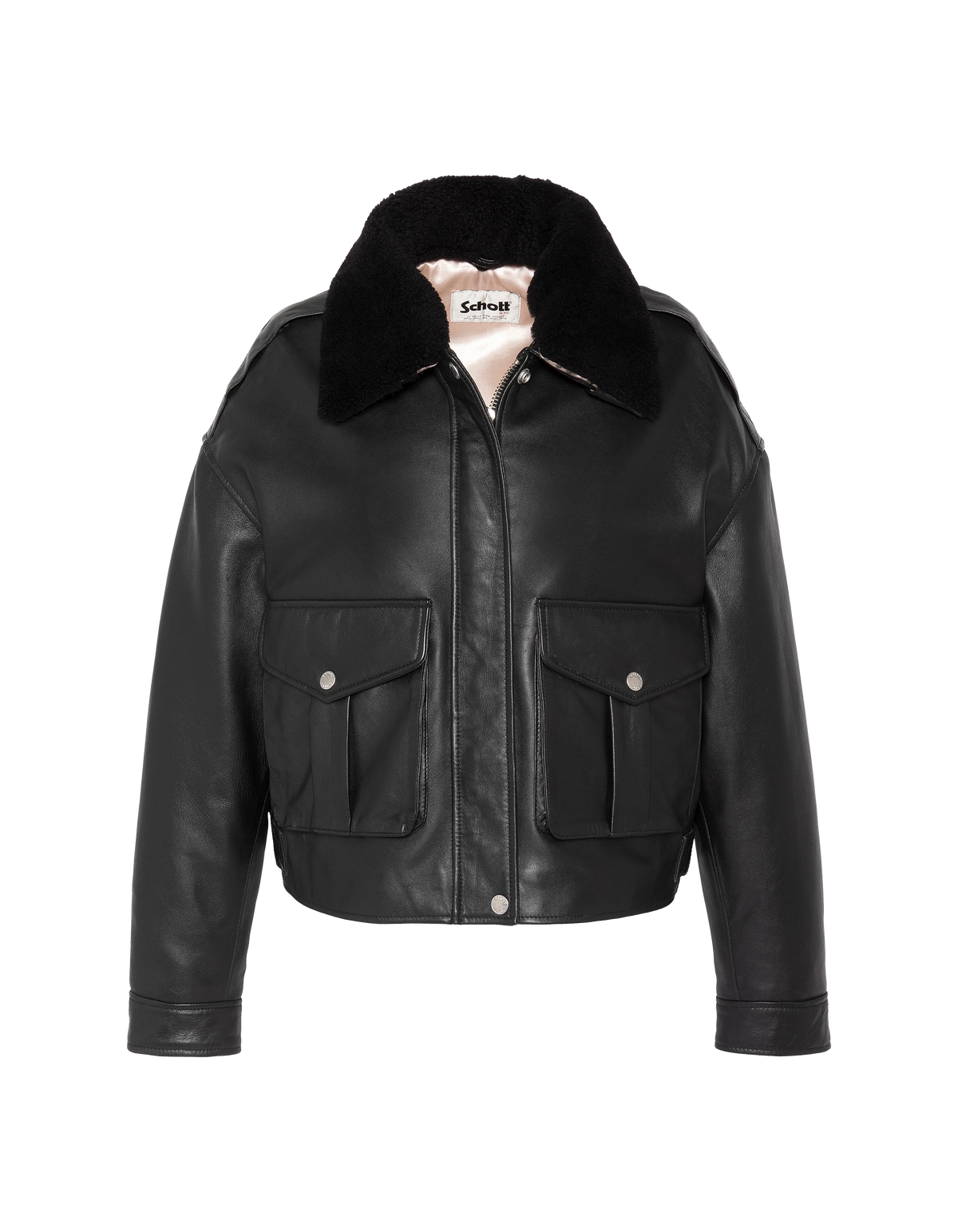 flight jacket short black, lambskin leather-2
