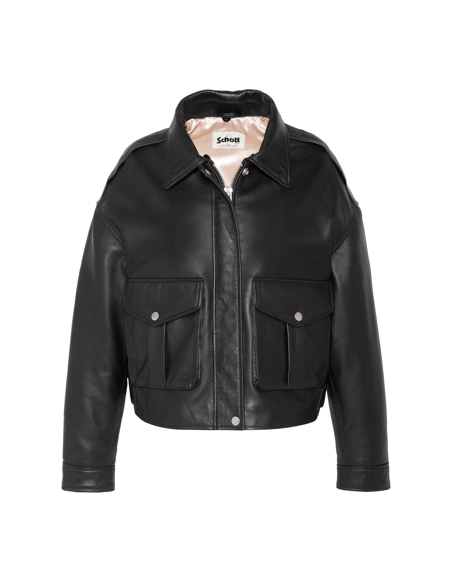 flight jacket short black, lambskin leather