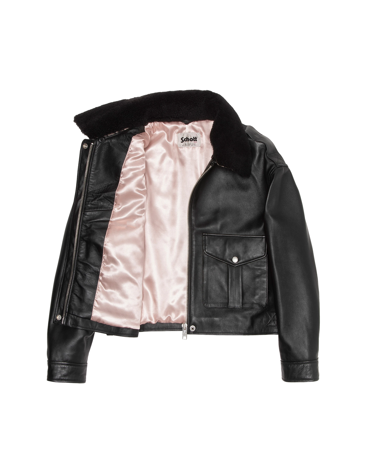 flight jacket short black, lambskin leather