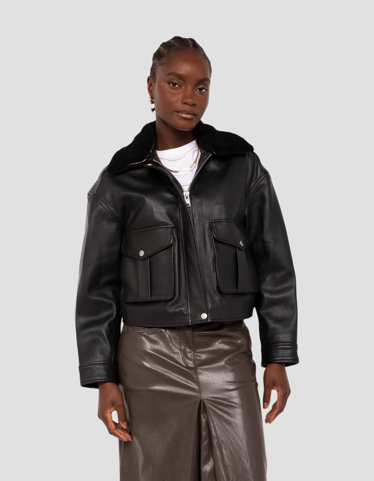 flight jacket short black, lambskin leather