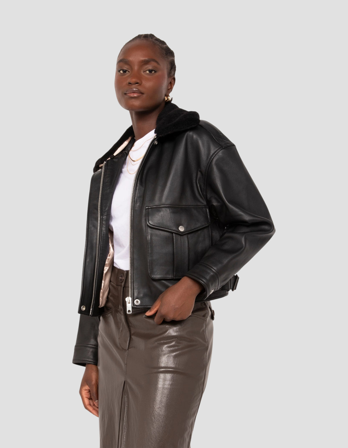 flight jacket short black, lambskin leather-4