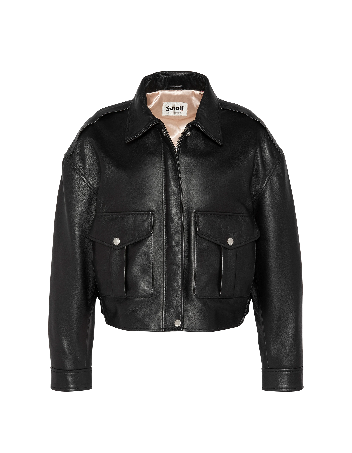 Blouson pilote court noir, cuir d'agneau