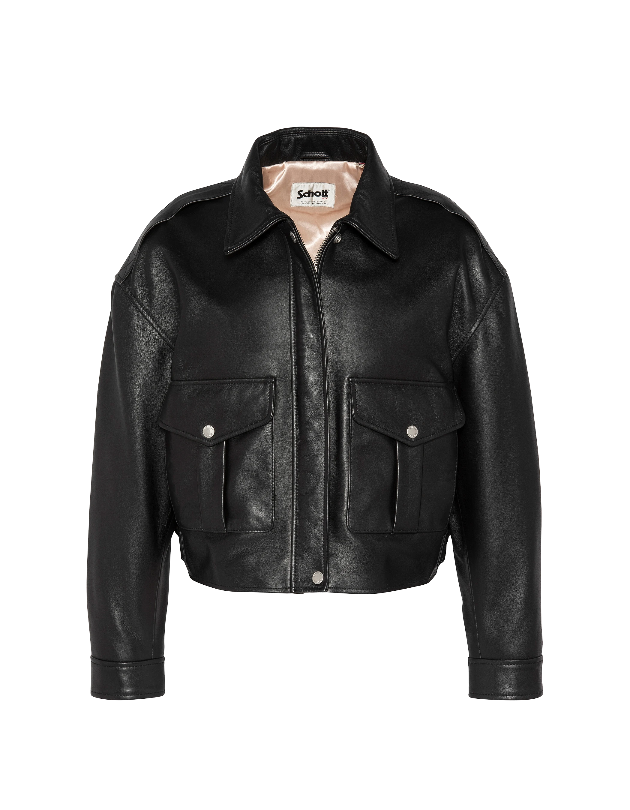 Blouson pilote court noir, cuir d'agneau-2